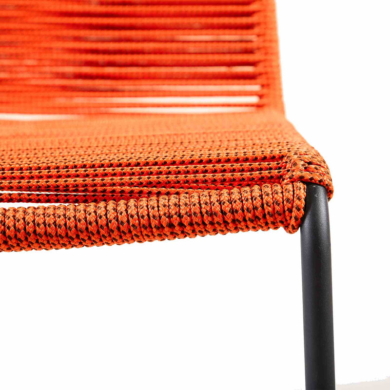 Kylie and Shasta 5 Piece Patio Outdoor Dining Set in Tangerine Rope with Black Eucalyptus Wood - Furniture City (CA)l