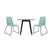 Kylie and Shasta 3 Piece Outdoor Patio 36" Dining Set in Black Eucalyptus Wood and Wasabi Rope - Furniture City (CA)l