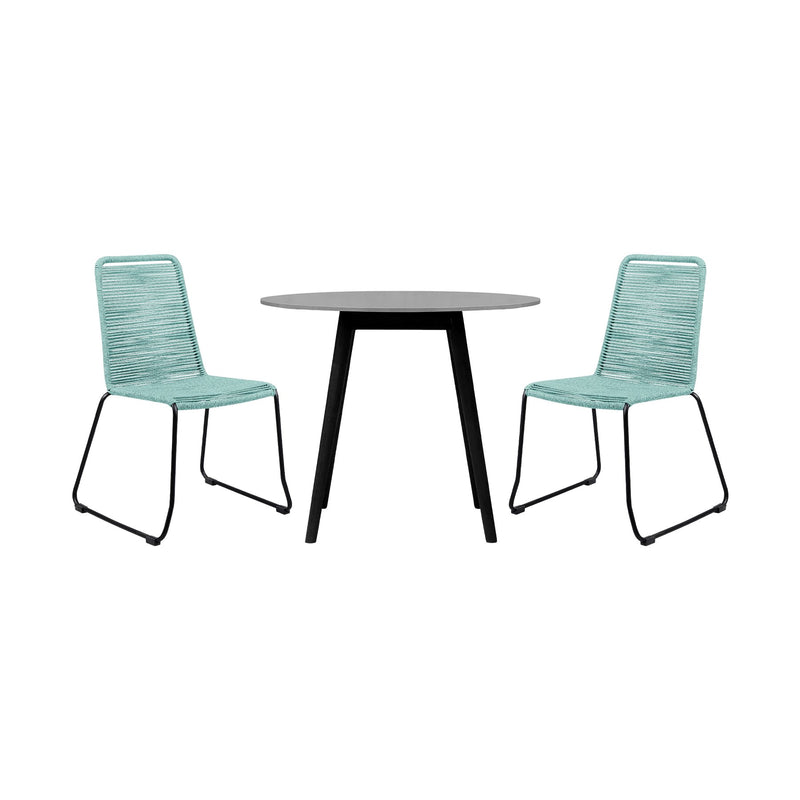 Kylie and Shasta 3 Piece Outdoor Patio 36" Dining Set in Black Eucalyptus Wood and Wasabi Rope - Furniture City (CA)l