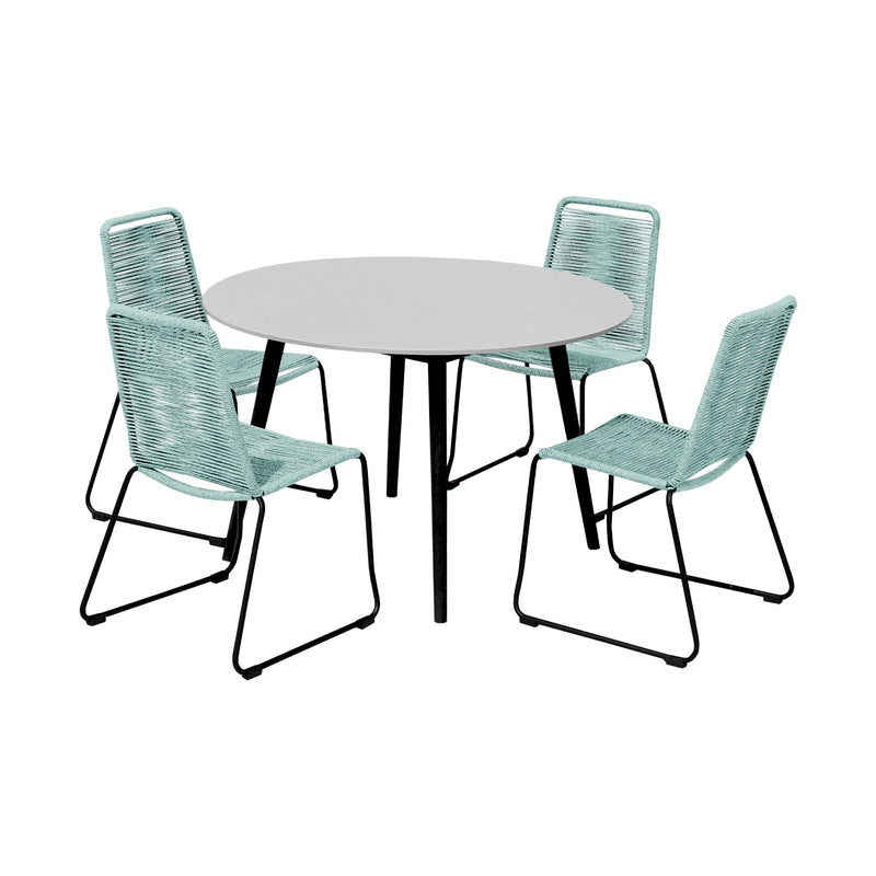 Kylie and Shasta 5 Piece Patio Outdoor Dining Set in Wasabi Rope with Black Eucalyptus Wood - Furniture City (CA)l