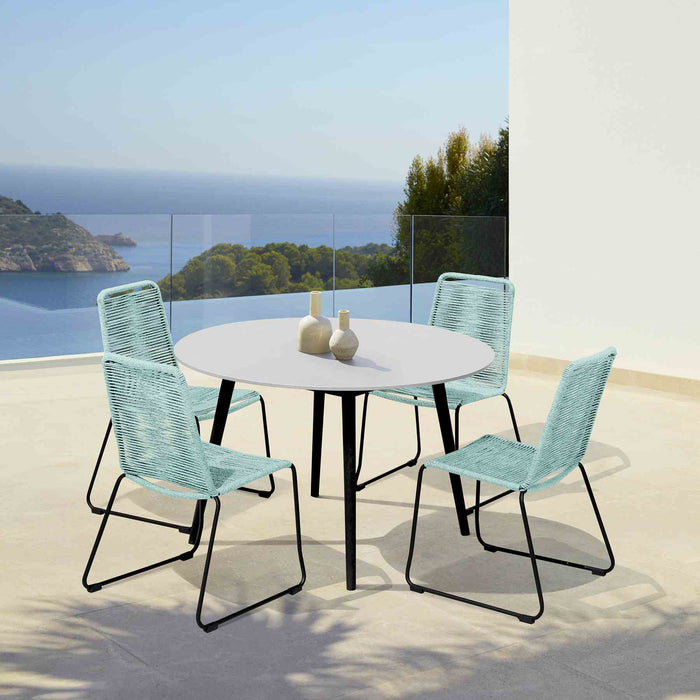 Kylie and Shasta 5 Piece Patio Outdoor Dining Set in Wasabi Rope with Black Eucalyptus Wood