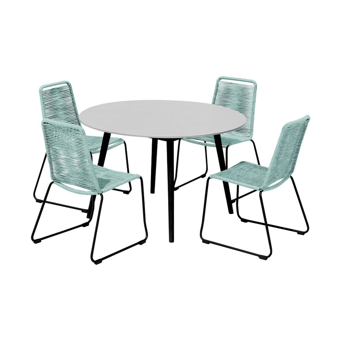 Kylie and Shasta 5 Piece Patio Outdoor Dining Set in Wasabi Rope with Black Eucalyptus Wood