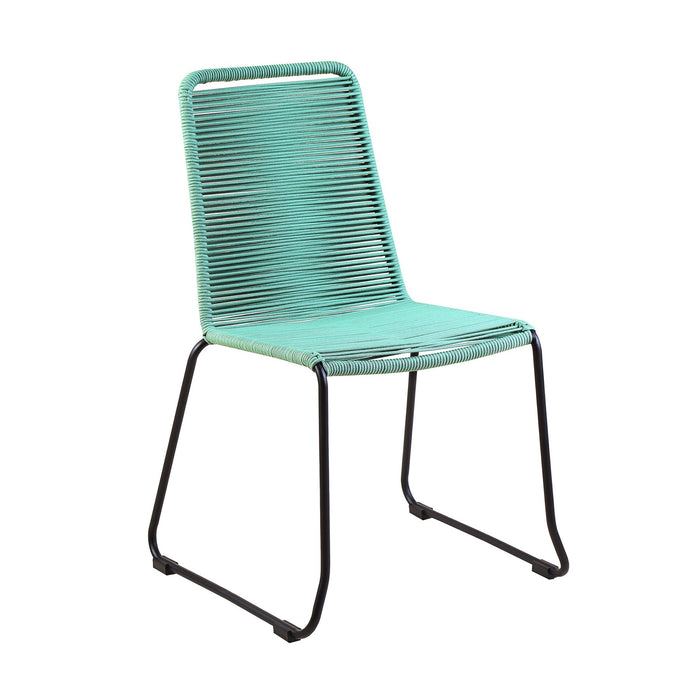 Kylie and Shasta 5 Piece Patio Outdoor Dining Set in Wasabi Rope with Black Eucalyptus Wood