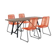 Frinton and Shasta 5 Piece Outdoor Patio Dining Set in Light Eucalyptus Wood and Tangerine Rope - Furniture City (CA)l