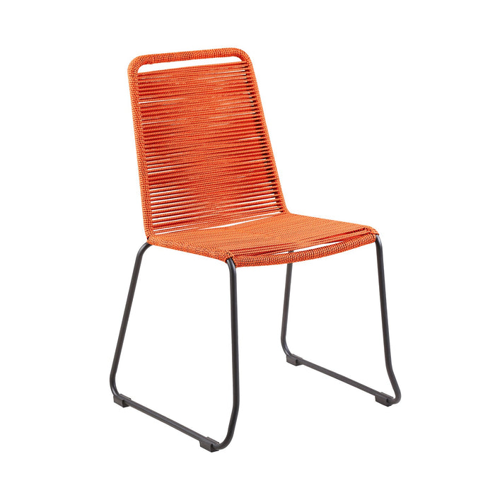 Frinton and Shasta 5 Piece Outdoor Patio Dining Set in Light Eucalyptus Wood and Tangerine Rope