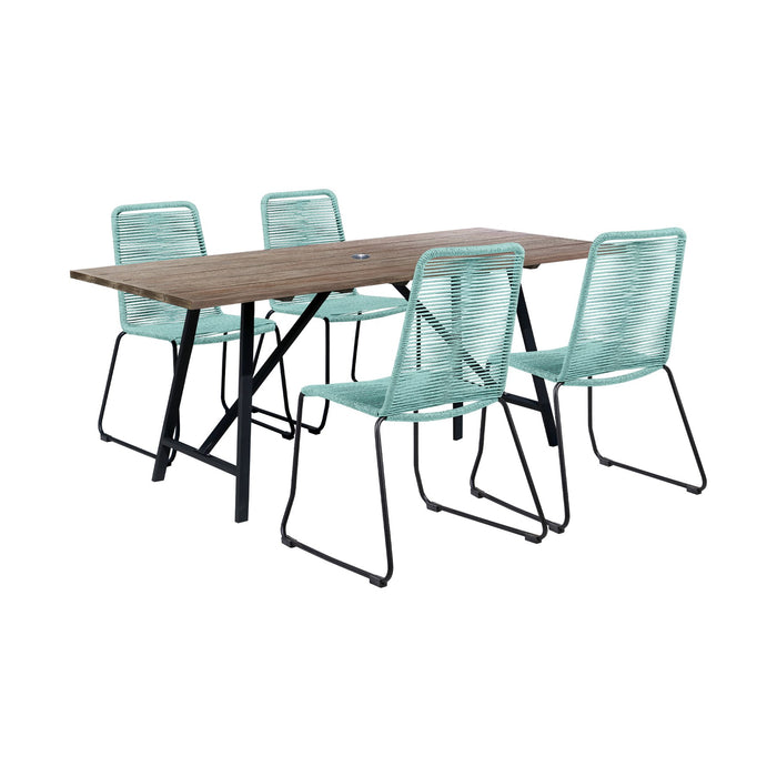 Frinton and Shasta 5 Piece Outdoor Patio Dining Set in Light Eucalyptus Wood and Wasabi Rope