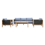 Sienna 4 Piece Eucalyptus Wood Outdoor Sofa Seating Set with Teak Finish and Gray Cushions - Furniture City (CA)l