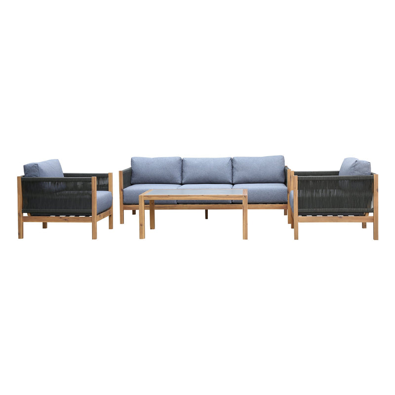 Sienna 4 Piece Eucalyptus Wood Outdoor Sofa Seating Set with Teak Finish and Gray Cushions - Furniture City (CA)l