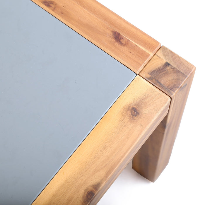 Sienna 4 Piece Eucalyptus Wood Outdoor Sofa Seating Set with Teak Finish and Gray Cushions