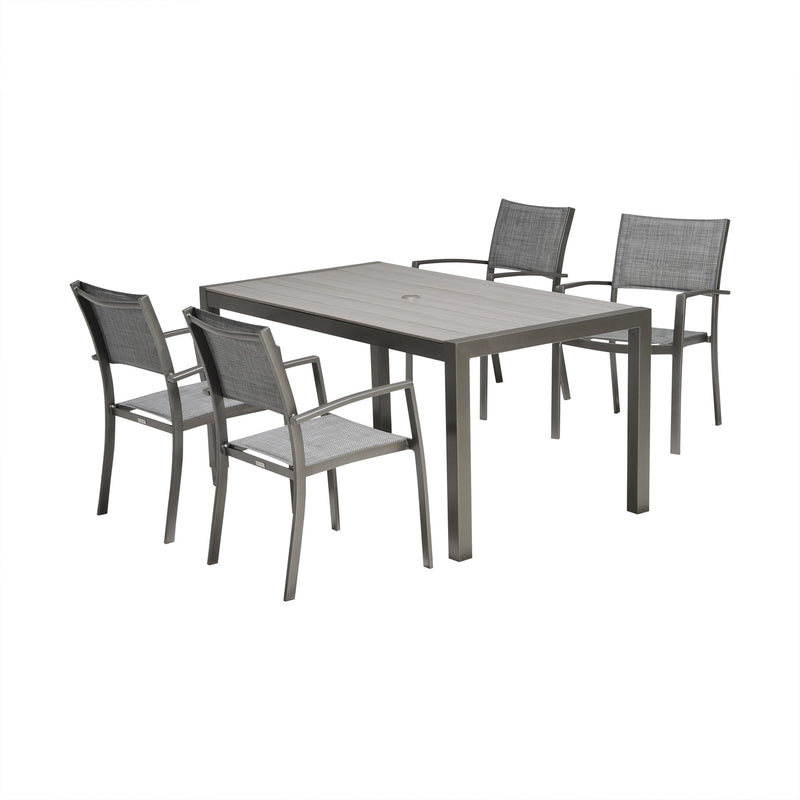 Solana 5 piece Outdoor Aluminum Dining Set in Cosmos Gray Finish with Wood Top - Furniture City (CA)l