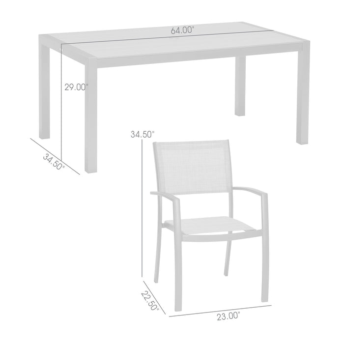 Solana 5 piece Outdoor Aluminum Dining Set in Cosmos Gray Finish with Wood Top