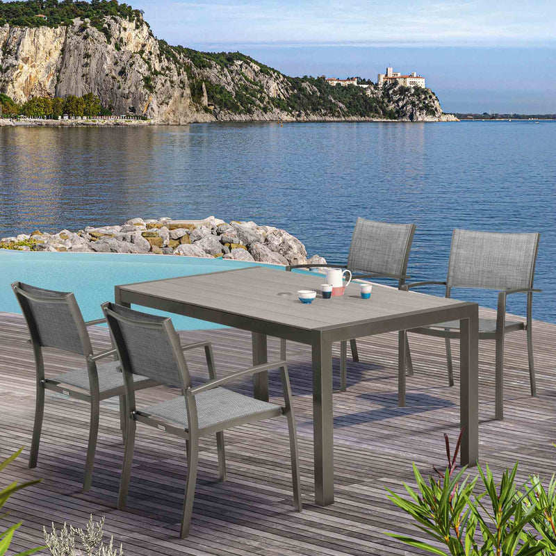 Solana 5 piece Outdoor Aluminum Dining Set in Cosmos Gray Finish with Wood Top - Furniture City (CA)l