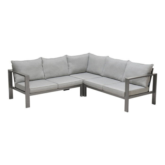 Solana Outdoor Sectional Set in Cosmos Finish with Gray Cushions and Coffee Table