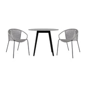 Kylie and Snack 3 Piece Outdoor Patio 36" Dining Set in Black Eucalyptus Wood and Gray Rope - Furniture City (CA)l