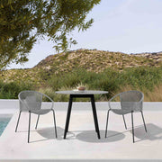 Kylie and Snack 3 Piece Outdoor Patio 36" Dining Set in Black Eucalyptus Wood and Gray Rope - Furniture City (CA)l