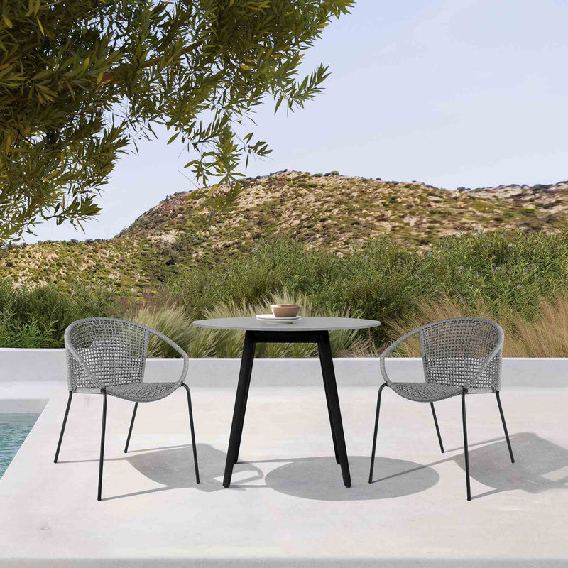 Kylie and Snack 3 Piece Outdoor Patio 36" Dining Set in Black Eucalyptus Wood and Gray Rope - Furniture City (CA)l