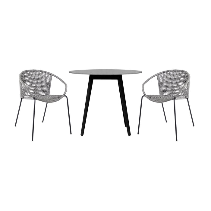 Kylie and Snack 3 Piece Outdoor Patio 36" Dining Set in Black Eucalyptus Wood and Gray Rope
