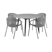 Kylie and Snack 5 Piece Outdoor Patio Dining Set in Gray Rope with Black Eucalyptus Wood - Furniture City (CA)l