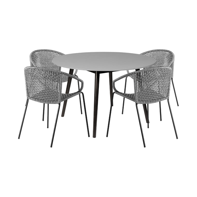 Kylie and Snack 5 Piece Outdoor Patio Dining Set in Gray Rope with Black Eucalyptus Wood - Furniture City (CA)l