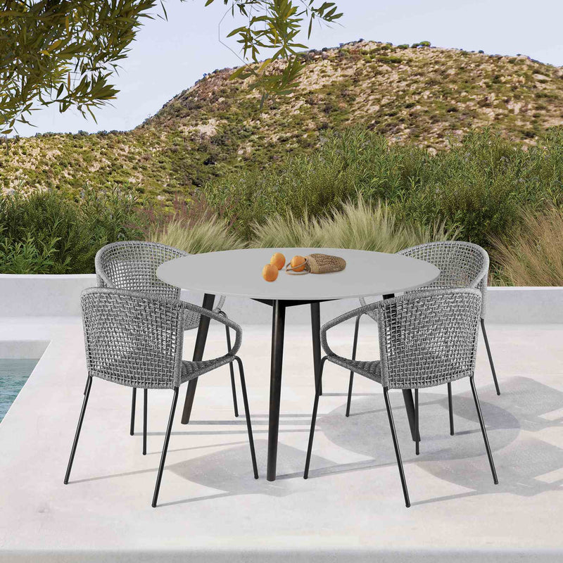 Kylie and Snack 5 Piece Outdoor Patio Dining Set in Gray Rope with Black Eucalyptus Wood - Furniture City (CA)l