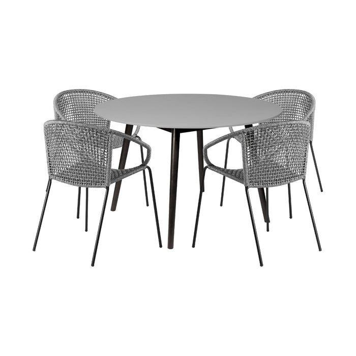 Kylie and Snack 5 Piece Outdoor Patio Dining Set in Gray Rope with Black Eucalyptus Wood