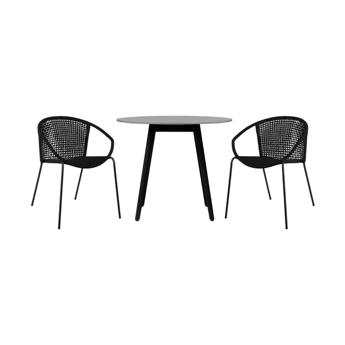 Kylie and Snack 3 Piece Outdoor Patio 36" Dining Set in Black Eucalyptus Wood and Black Rope