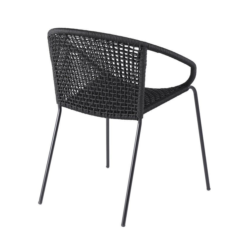 Kylie and Snack 3 Piece Outdoor Patio 36" Dining Set in Black Eucalyptus Wood and Black Rope - Furniture City (CA)l