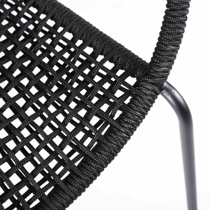 Kylie and Snack 3 Piece Outdoor Patio 36" Dining Set in Black Eucalyptus Wood and Black Rope