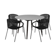 Kylie and Snack 5 Piece Outdoor Patio Dining Set in Black Rope with Black Eucalyptus Wood - Furniture City (CA)l