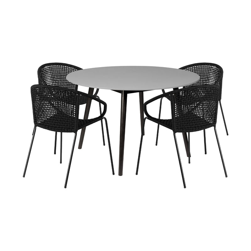 Kylie and Snack 5 Piece Outdoor Patio Dining Set in Black Rope with Black Eucalyptus Wood - Furniture City (CA)l