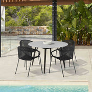 Kylie and Snack 5 Piece Outdoor Patio Dining Set in Black Rope with Black Eucalyptus Wood - Furniture City (CA)l