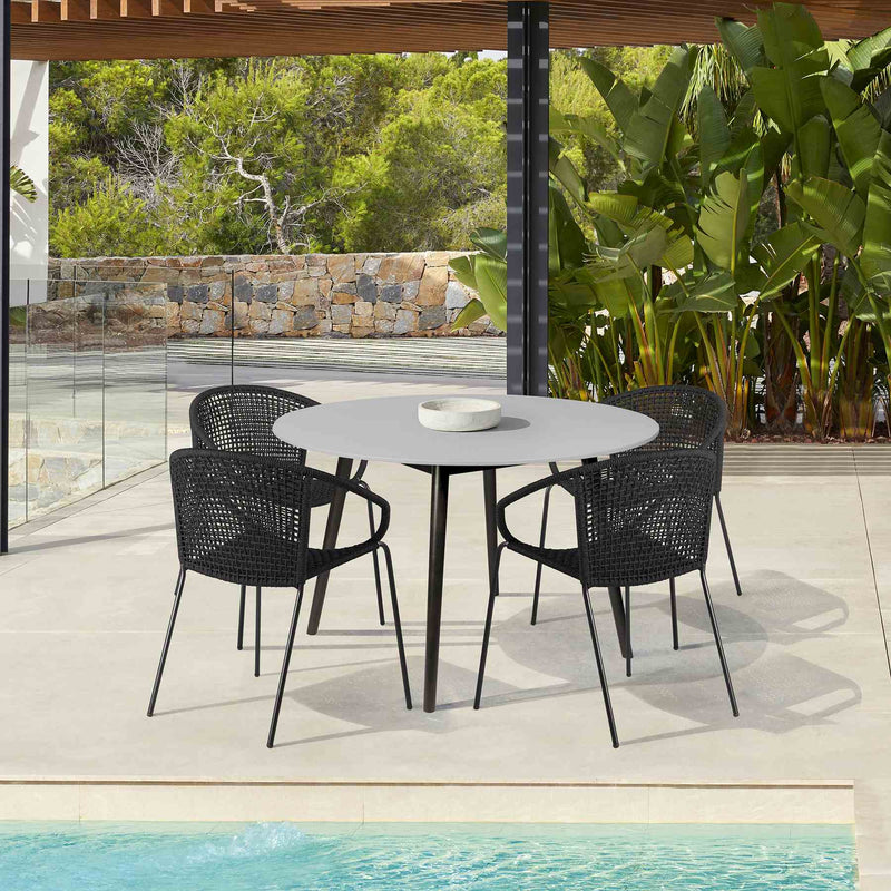 Kylie and Snack 5 Piece Outdoor Patio Dining Set in Black Rope with Black Eucalyptus Wood - Furniture City (CA)l