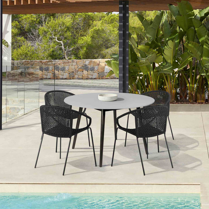 Kylie and Snack 5 Piece Outdoor Patio Dining Set in Black Rope with Black Eucalyptus Wood