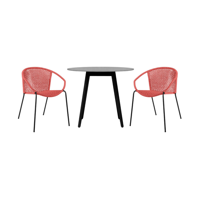 Kylie and Snack 3 Piece Outdoor Patio 36" Dining Set in Black Eucalyptus Wood and Brick Red Rope - Furniture City (CA)l
