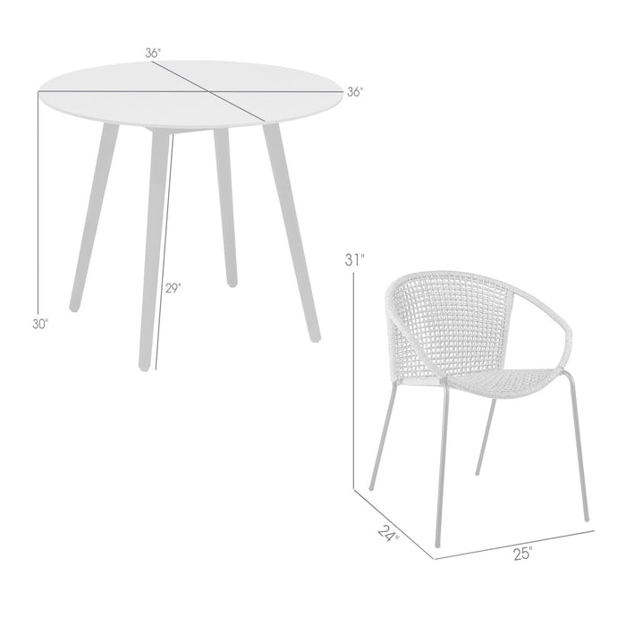 Kylie and Snack 3 Piece Outdoor Patio 36" Dining Set in Black Eucalyptus Wood and Brick Red Rope