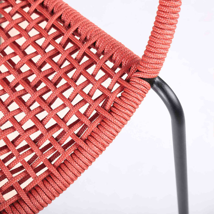 Kylie and Snack 3 Piece Outdoor Patio 36" Dining Set in Black Eucalyptus Wood and Brick Red Rope