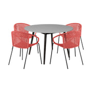 Kylie and Snack 5 Piece Outdoor Patio Dining Set in Brick Red Rope with Black Eucalyptus Wood - Furniture City (CA)l