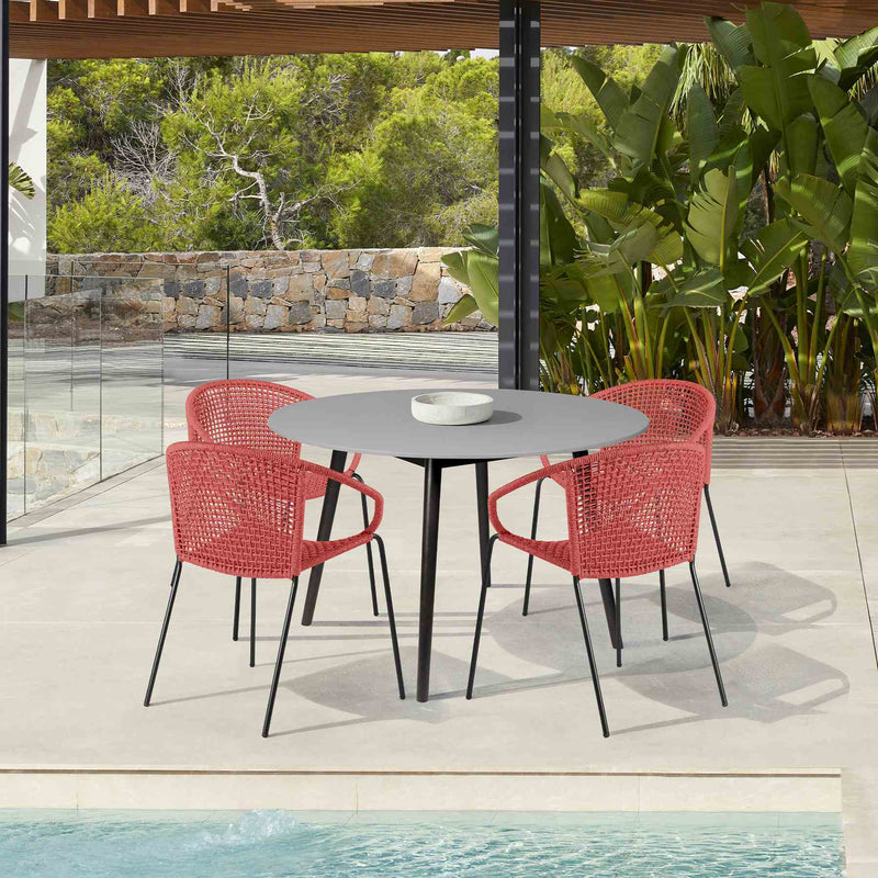 Kylie and Snack 5 Piece Outdoor Patio Dining Set in Brick Red Rope with Black Eucalyptus Wood - Furniture City (CA)l