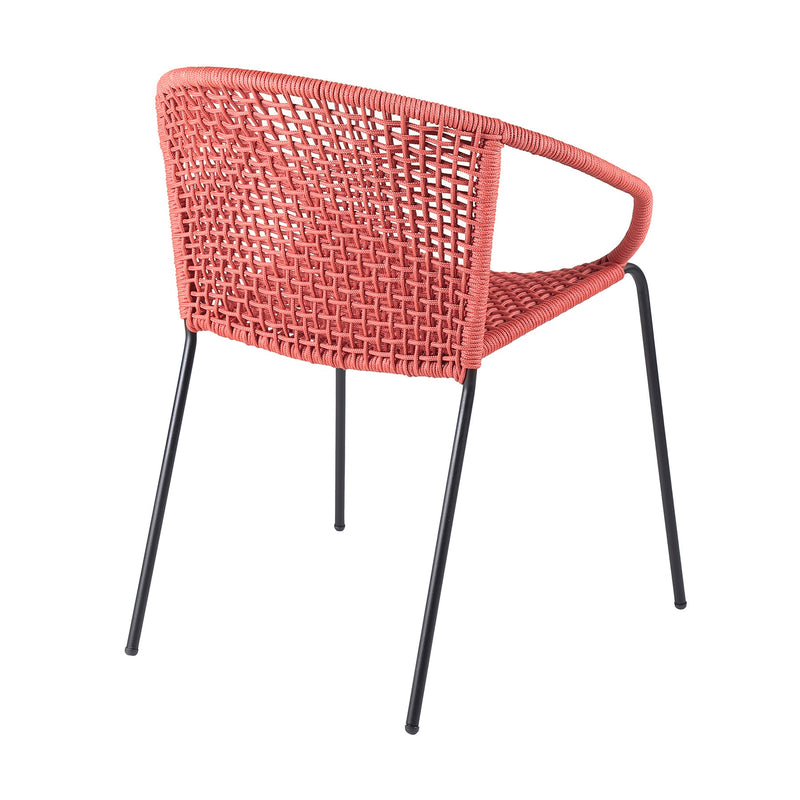 Kylie and Snack 5 Piece Outdoor Patio Dining Set in Brick Red Rope with Black Eucalyptus Wood - Furniture City (CA)l