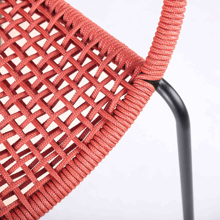 Kylie and Snack 5 Piece Outdoor Patio Dining Set in Brick Red Rope with Black Eucalyptus Wood