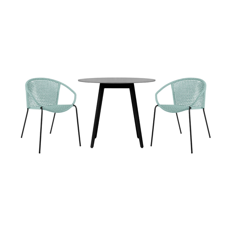 Kylie and Snack 3 Piece Outdoor Patio 36" Dining Set in Black Eucalyptus Wood and Wasabi Rope - Furniture City (CA)l