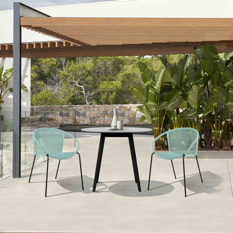 Kylie and Snack 3 Piece Outdoor Patio 36" Dining Set in Black Eucalyptus Wood and Wasabi Rope - Furniture City (CA)l