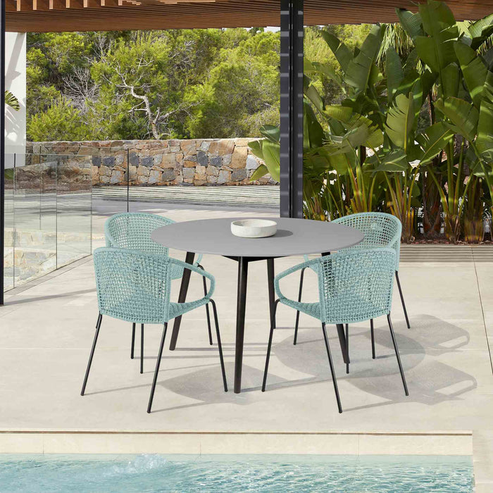 Kylie and Snack 5 Piece Outdoor Patio Dining Set in Wasabi Rope with Black Eucalyptus Wood