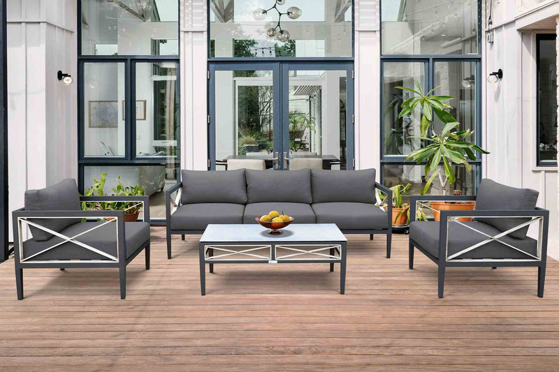 Sonoma Outdoor 4 piece Set in Dark Gray Finish and Charcoal Cushions - Furniture City (CA)l