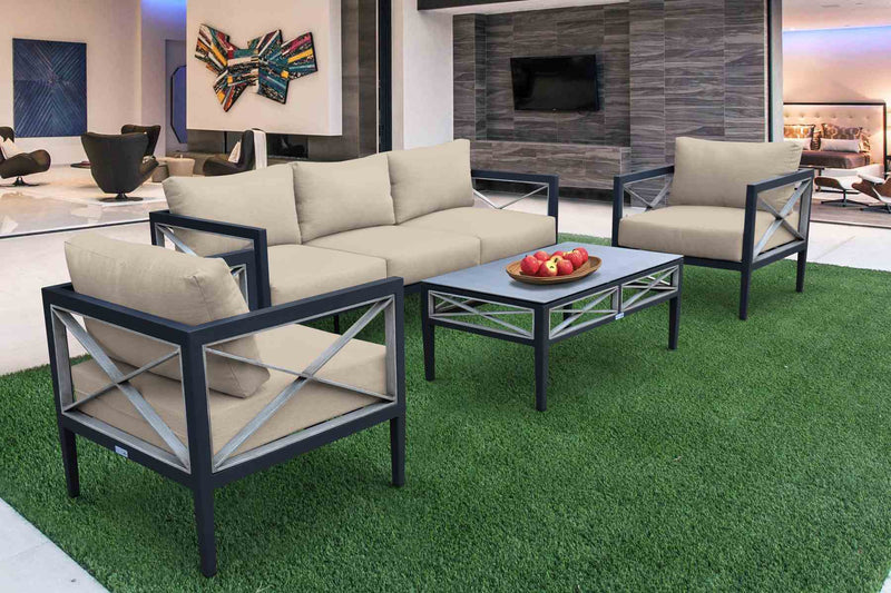 Sonoma Outdoor 4 piece Set in Dark Gray Finish and Taupe Cushions - Furniture City (CA)l