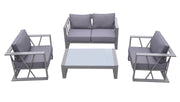 St Barts 4 piece Outdoor Patio Aluminum Set with Gray Fabric Cushions and White Glass Top - Furniture City (CA)l