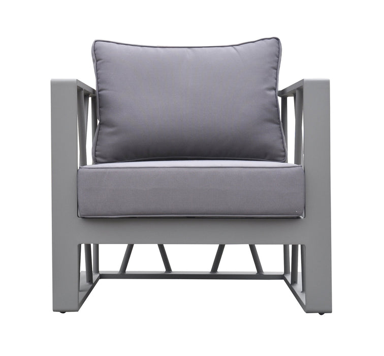 St Barts 4 piece Outdoor Patio Aluminum Set with Gray Fabric Cushions and White Glass Top