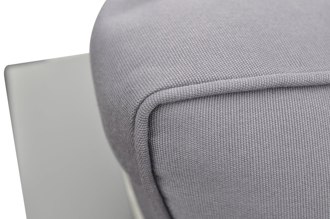 St Barts 4 piece Outdoor Patio Aluminum Set with Gray Fabric Cushions and White Glass Top