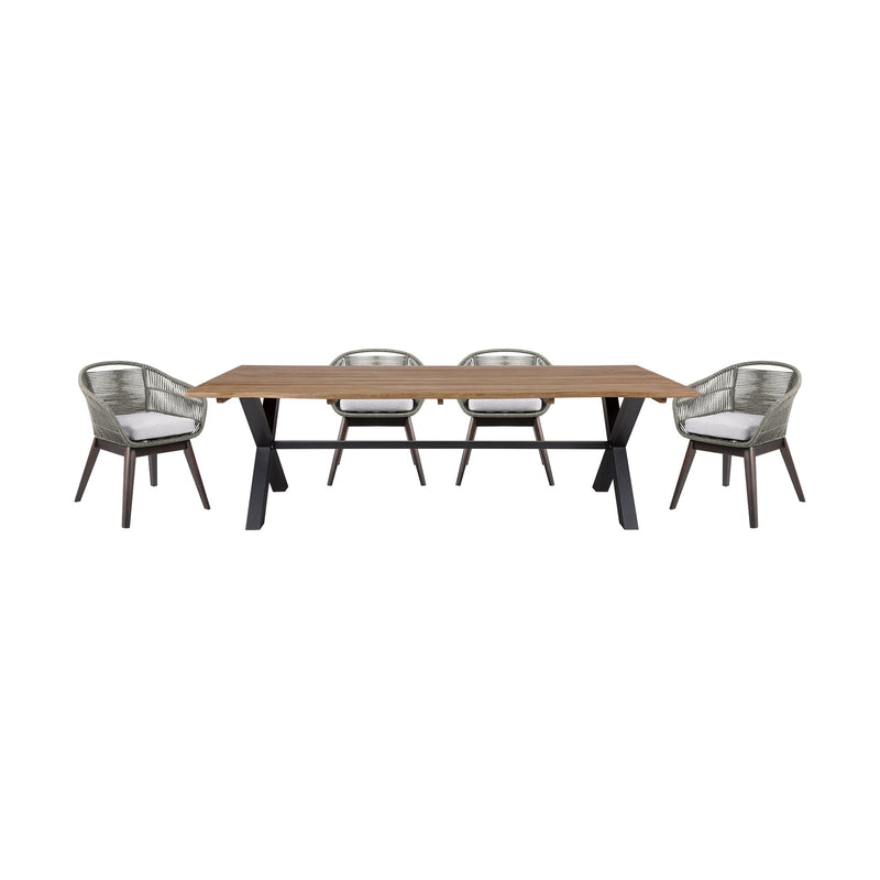 Glendora Tutti Frutti Outdoor Patio 5 Piece Live Edge Dining Set in Eucalyptus Wood Gray Rope and Cushions - Furniture City (CA)l