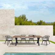 Glendora Tutti Frutti Outdoor Patio 5 Piece Live Edge Dining Set in Eucalyptus Wood Gray Rope and Cushions - Furniture City (CA)l